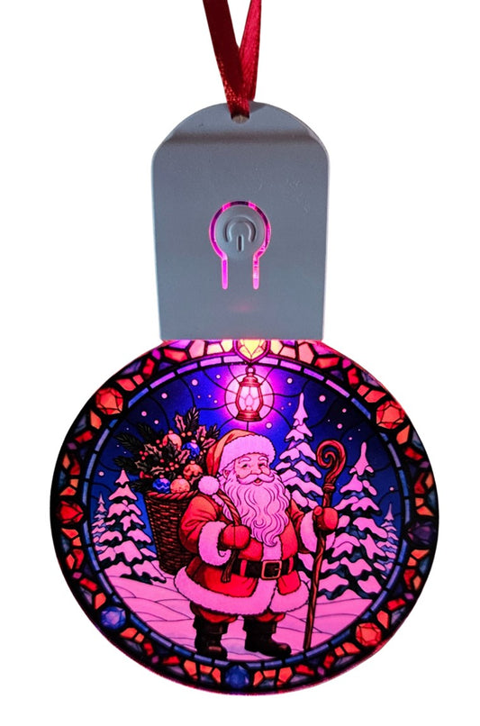 LED Light Up Acrylic Father Christmas Tree Bauble Hanging Santa Claus Ornament