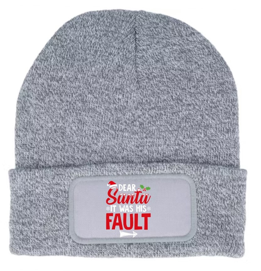 Dear Santa It Was His Fault Beanie Knitted Winter Hat Unisex Christmas Funny