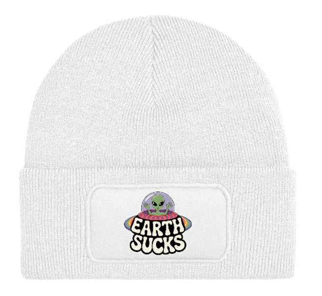 "Earth Sucks" UFO Aliens Funny Beanie Knitted Winter Hat Unisex