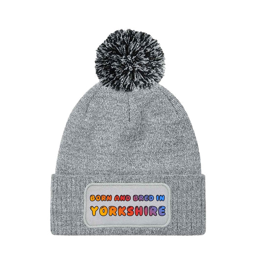 Born and Bred in Yorkshire Novelty Beanie Knitted Winter Bobble Hat Unisex