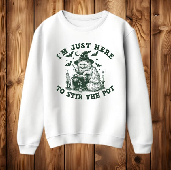 "I'm just here to stir the pot" Funny Slogan Halloween Womens Sweatshirt Jumper