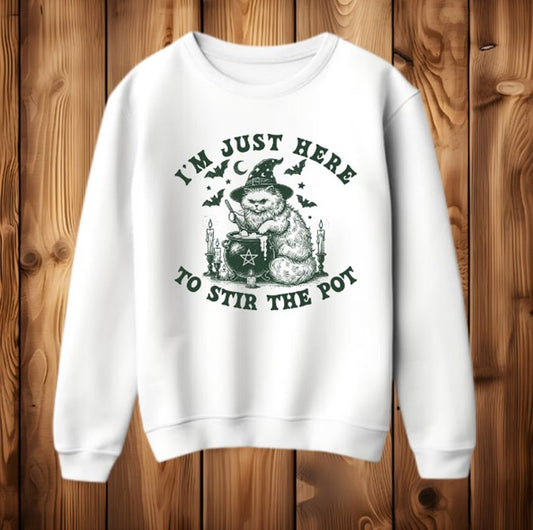 "I'm just here to stir the pot" Funny Slogan Halloween Womens Sweatshirt Jumper