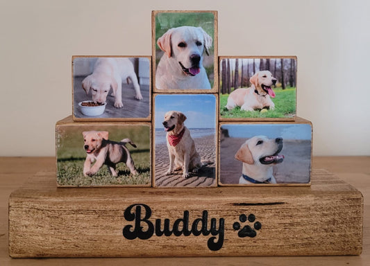 Personalised Gift Wooden Photo Blocks Pet Animal Dog Cat