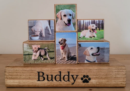 Personalised Gift Wooden Photo Blocks Pet Animal Dog Cat