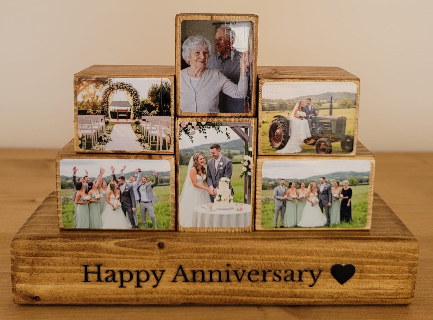 Wedding Anniversary Personalised Gift Wooden Photo Blocks