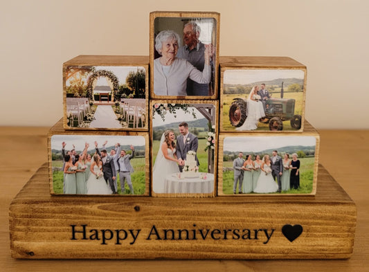 Wedding Anniversary Personalised Gift Wooden Photo Blocks