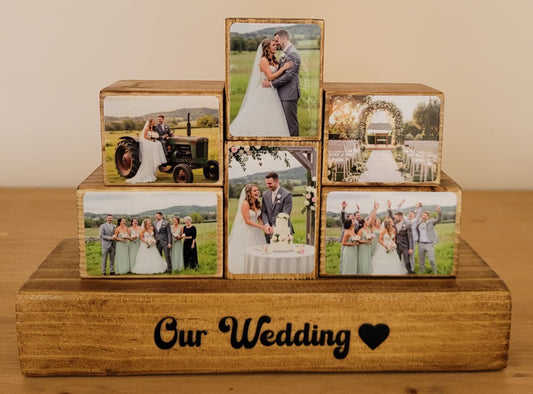 Wedding Anniversary Personalised Gift Wooden Photo Blocks