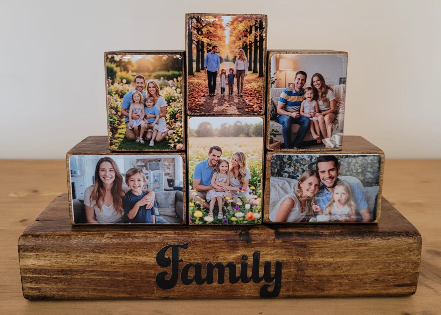 Family Personalised Gift Wooden Photo Blocks