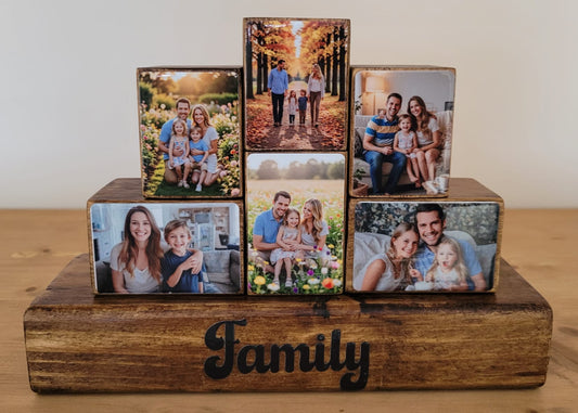 Family Personalised Gift Wooden Photo Blocks