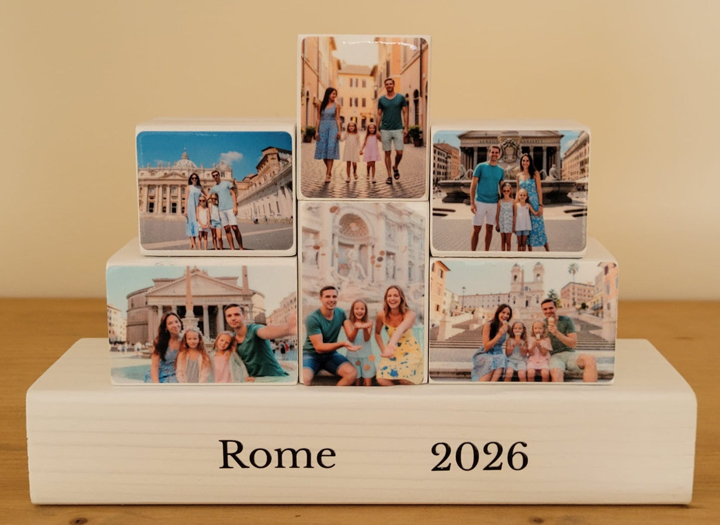 Holiday Vacation Trip Personalised Gift Wooden Photo Blocks