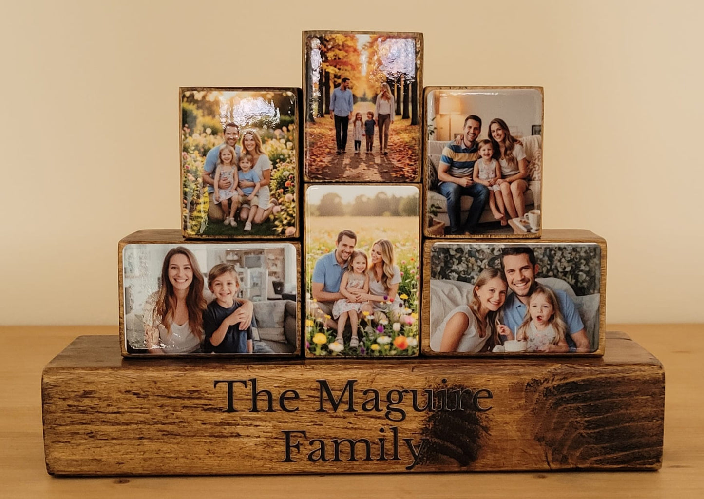 Family Personalised Gift Wooden Photo Blocks