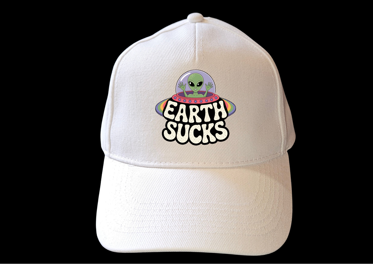 EARTH SUCKS BASEBALL CAP HAT - FUNNY SLOGAN - UFO SPACE ALIEN