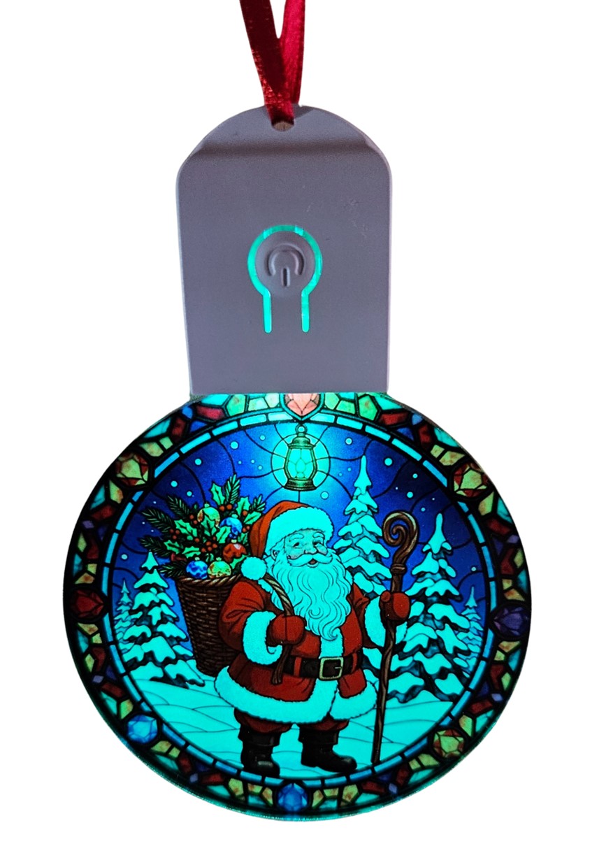 LED Light Up Acrylic Father Christmas Tree Bauble Hanging Santa Claus Ornament