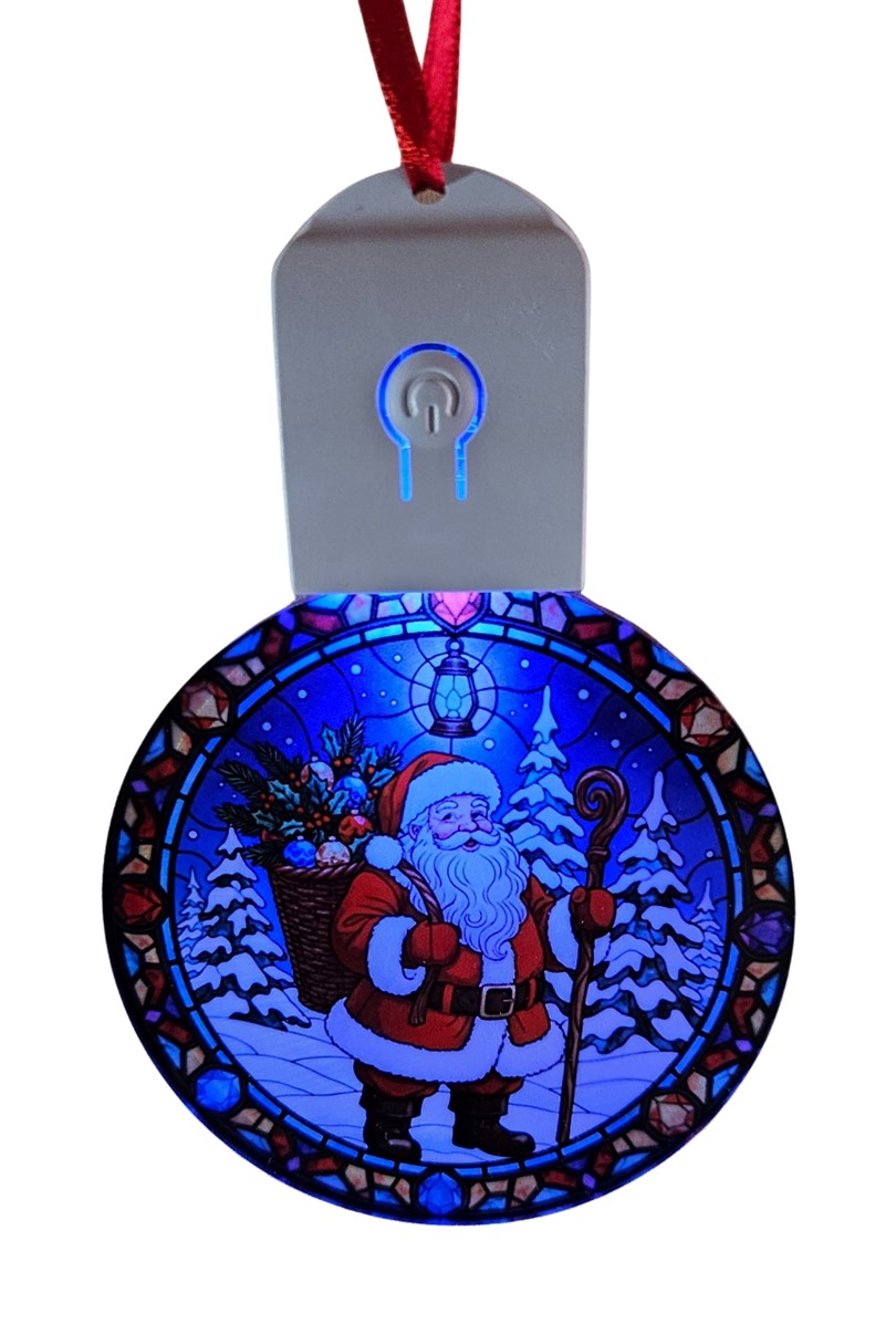 LED Light Up Acrylic Father Christmas Tree Bauble Hanging Santa Claus Ornament