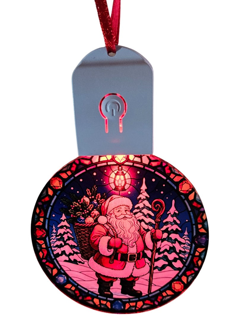 LED Light Up Acrylic Father Christmas Tree Bauble Hanging Santa Claus Ornament
