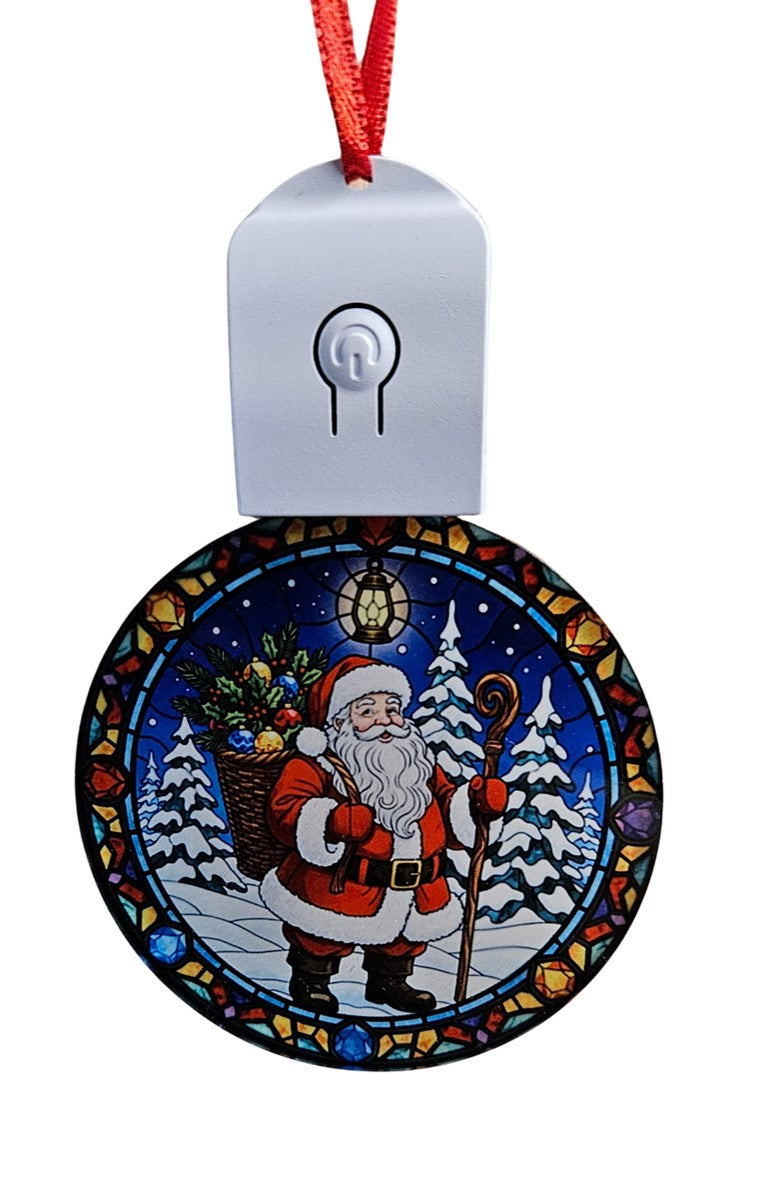 LED Light Up Acrylic Father Christmas Tree Bauble Hanging Santa Claus Ornament