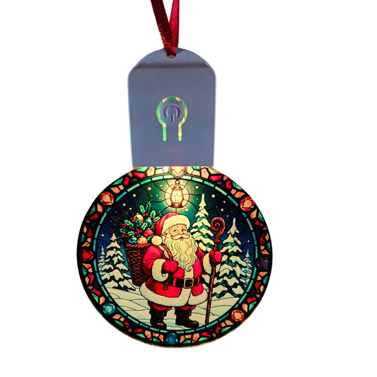 LED Light Up Acrylic Father Christmas Tree Bauble Hanging Santa Claus Ornament