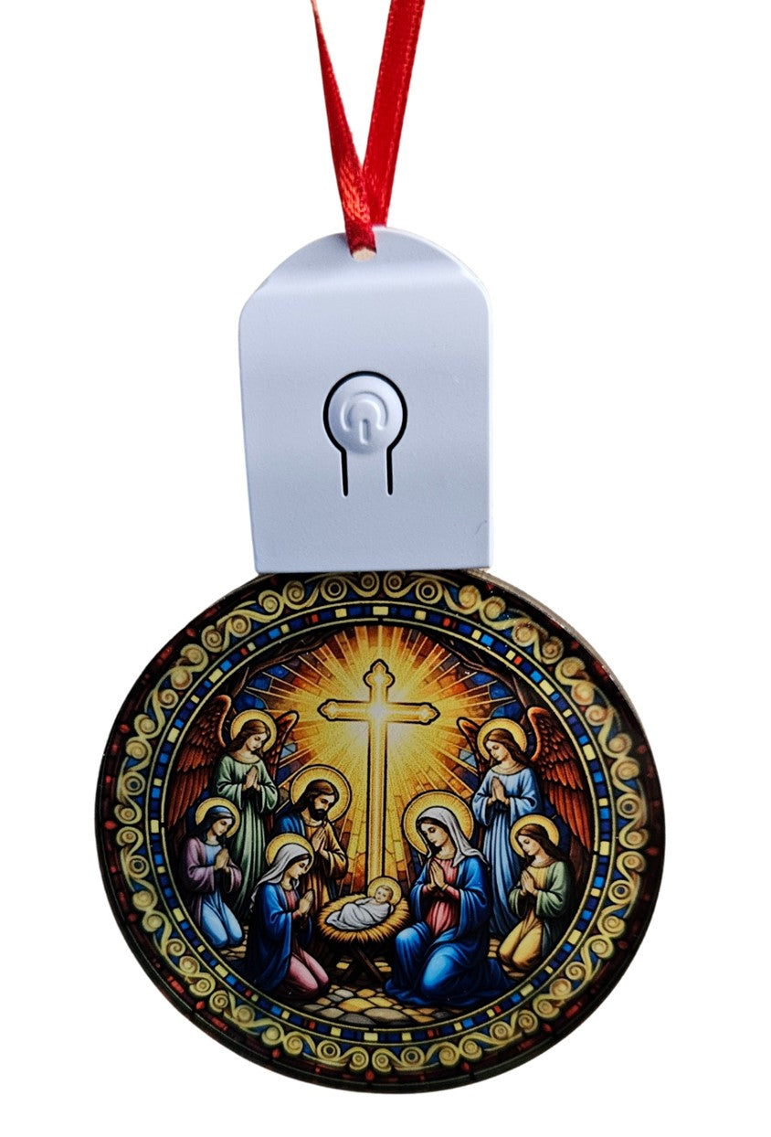LED Light Up Acrylic Christmas Tree Bauble Hanging Nativity Jesus Bible Ornament