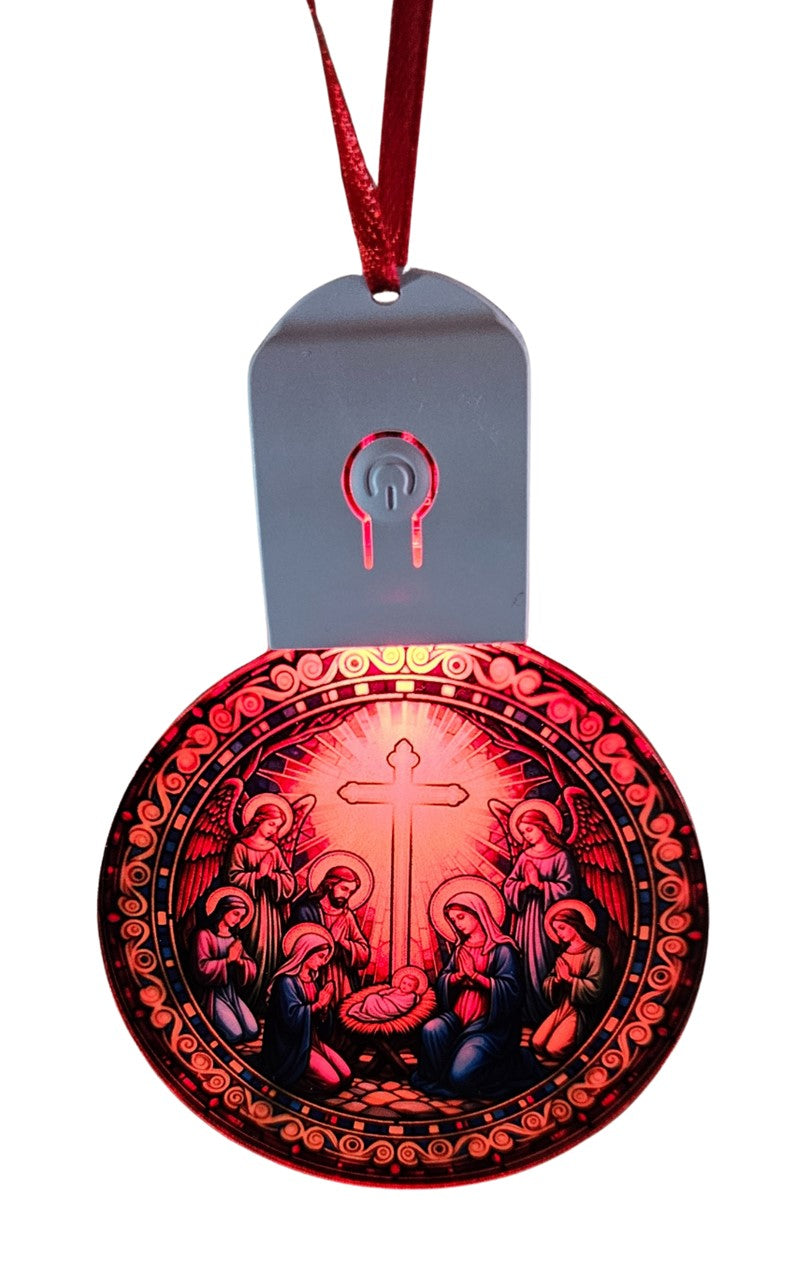 LED Light Up Acrylic Christmas Tree Bauble Hanging Nativity Jesus Bible Ornament