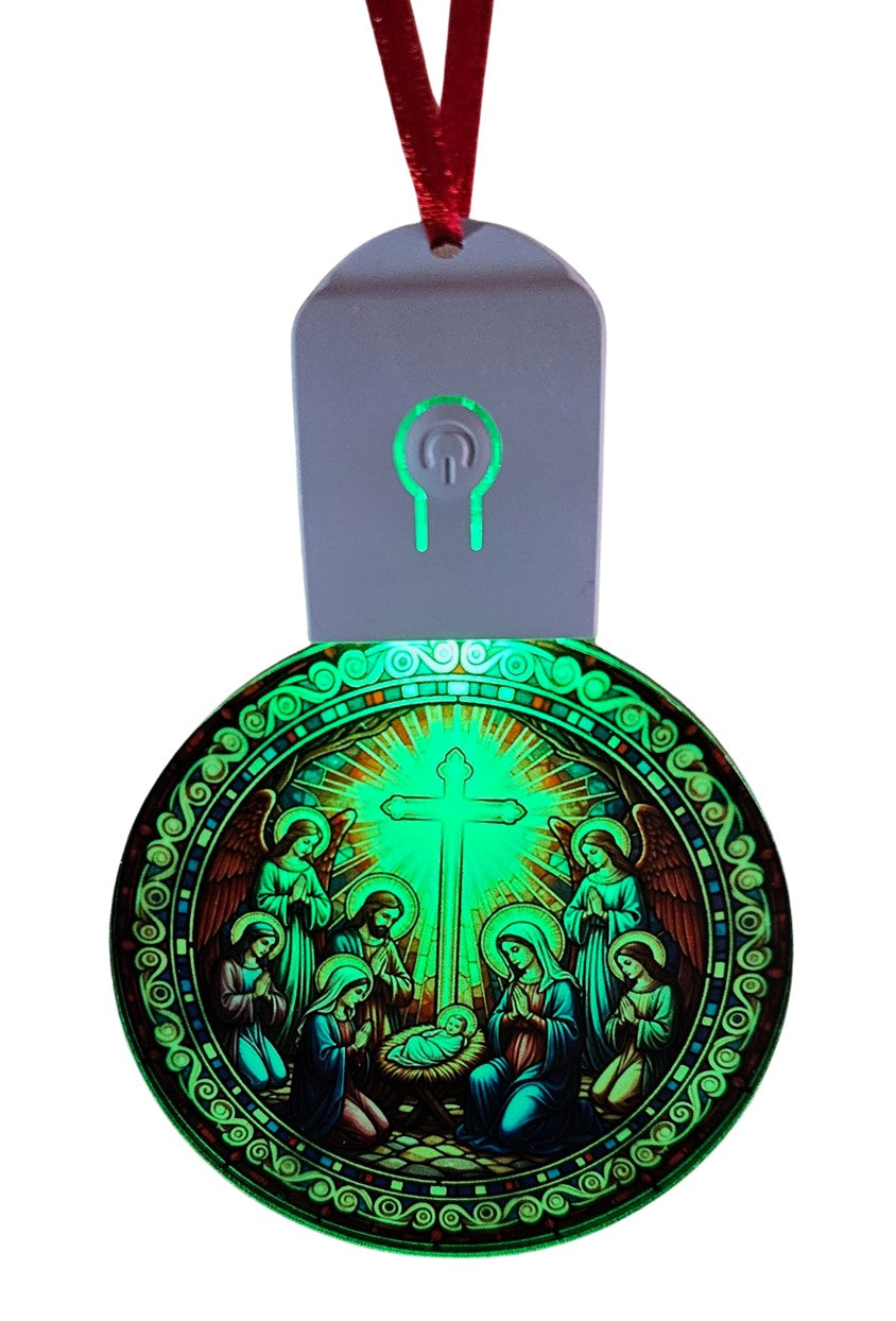 LED Light Up Acrylic Christmas Tree Bauble Hanging Nativity Jesus Bible Ornament