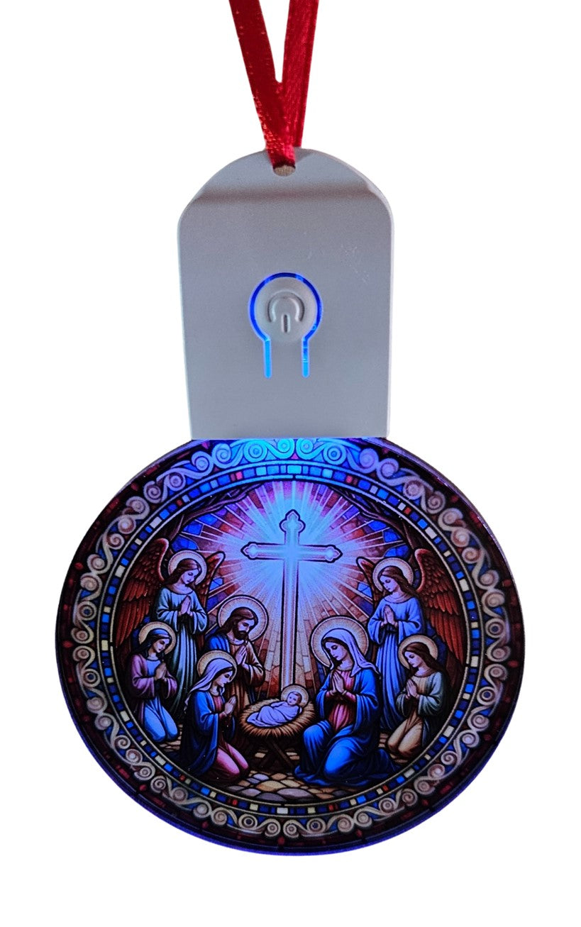 LED Light Up Acrylic Christmas Tree Bauble Hanging Nativity Jesus Bible Ornament