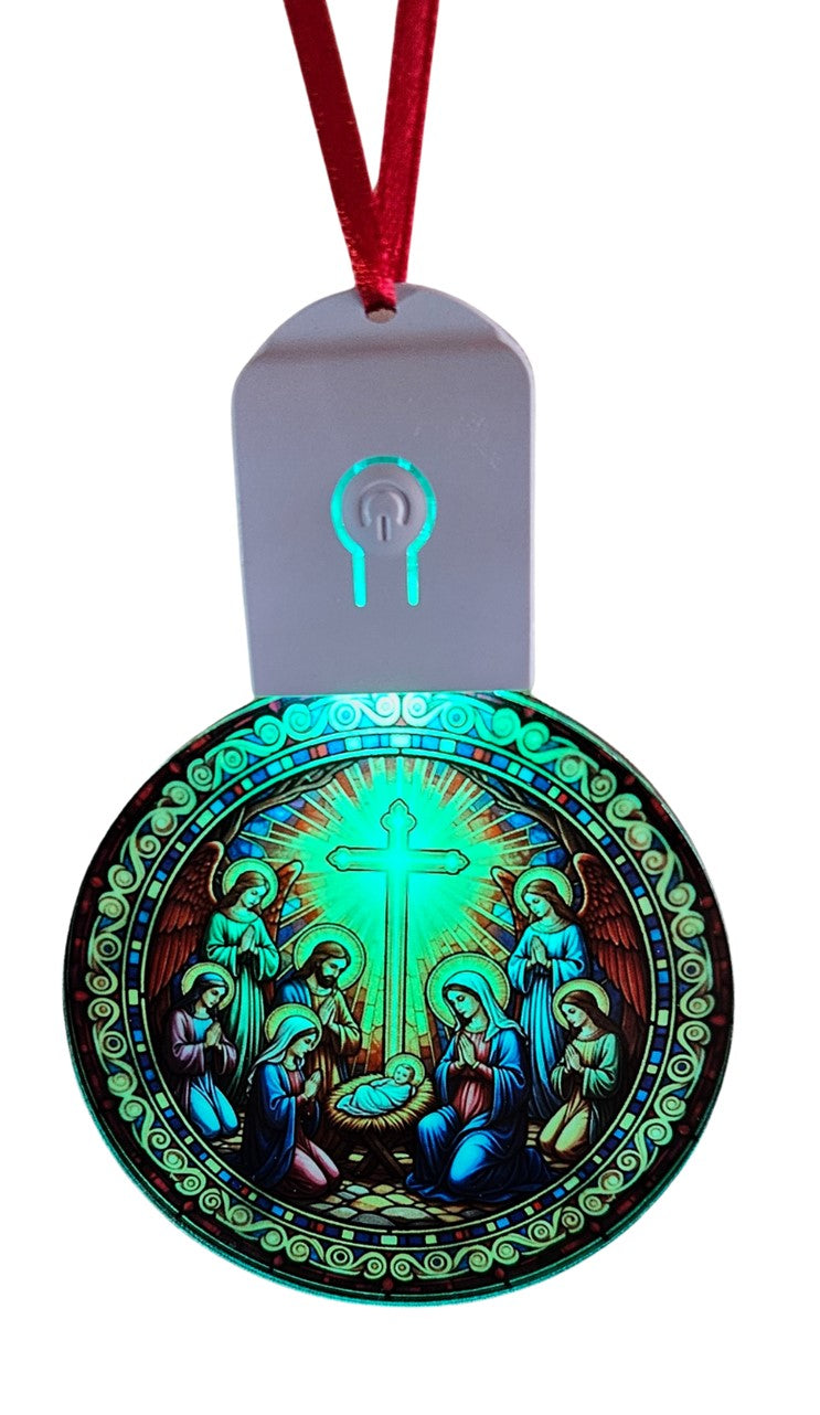 LED Light Up Acrylic Christmas Tree Bauble Hanging Nativity Jesus Bible Ornament