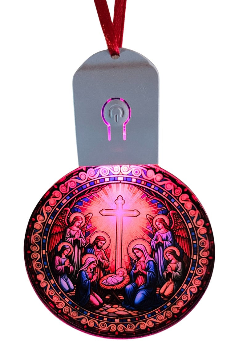 LED Light Up Acrylic Christmas Tree Bauble Hanging Nativity Jesus Bible Ornament