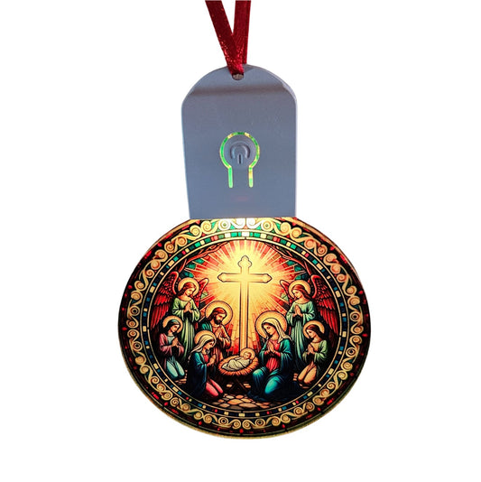 LED Light Up Acrylic Christmas Tree Bauble Hanging Nativity Jesus Bible Ornament