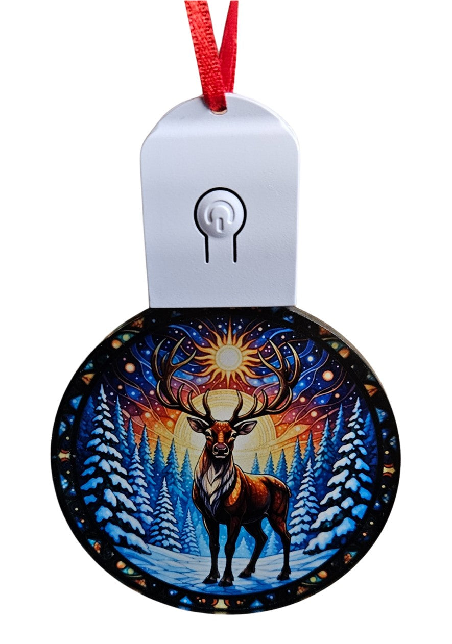 LED Light Up Acrylic Christmas Tree Bauble Hanging Reindeer Stag Snow Ornament