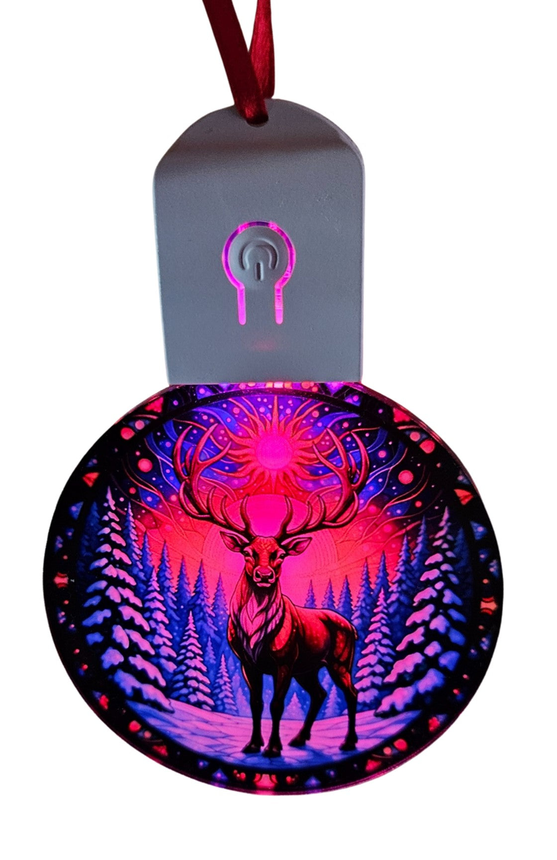 LED Light Up Acrylic Christmas Tree Bauble Hanging Reindeer Stag Snow Ornament