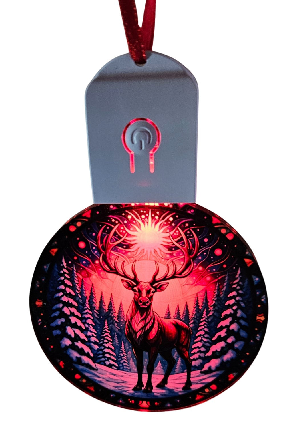 LED Light Up Acrylic Christmas Tree Bauble Hanging Reindeer Stag Snow Ornament