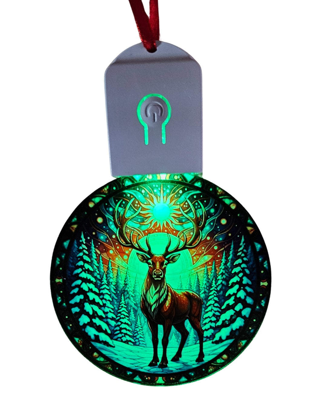 LED Light Up Acrylic Christmas Tree Bauble Hanging Reindeer Stag Snow Ornament