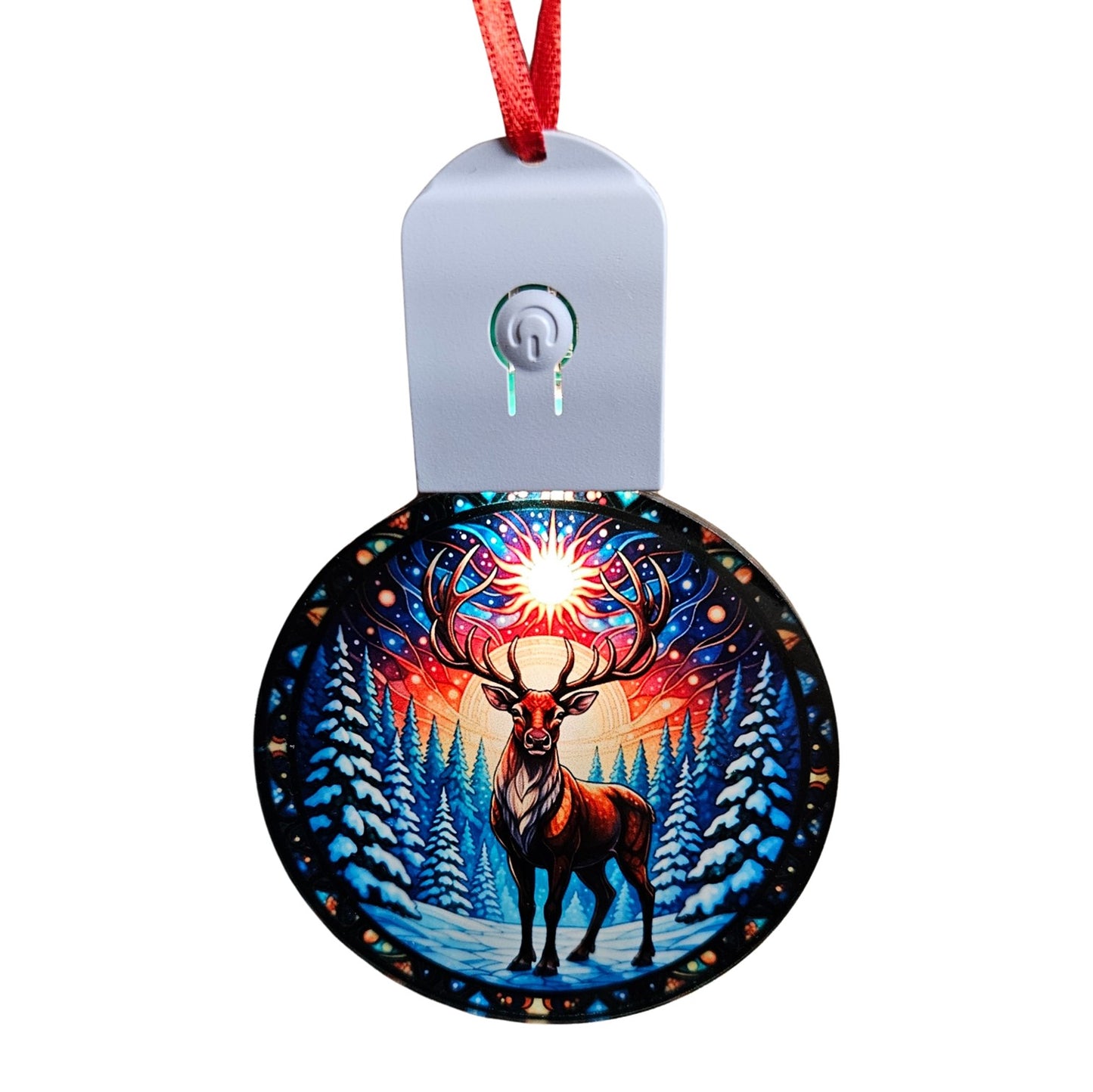 LED Light Up Acrylic Christmas Tree Bauble Hanging Reindeer Stag Snow Ornament