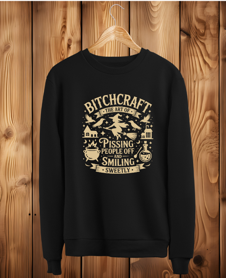 Bitchcraft Funny Slogan Witch Halloween Womens Black Sweatshirt Jumper