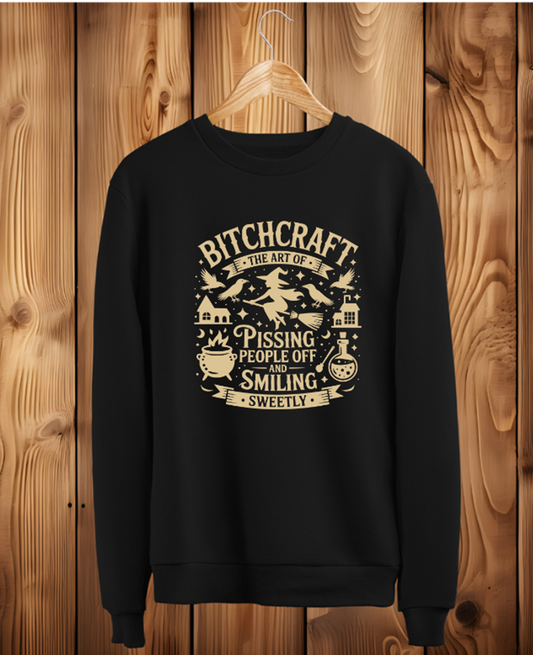 Bitchcraft Funny Slogan Witch Halloween Womens Black Sweatshirt Jumper