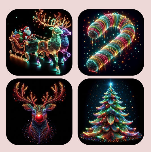 Christmas Retro Neon-effect Set of 4 Coasters