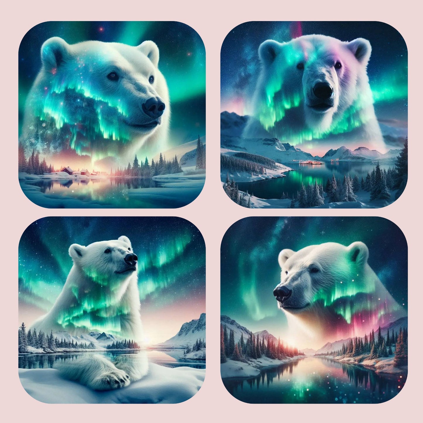 Polar Bear Christmas Set of 4 Coasters