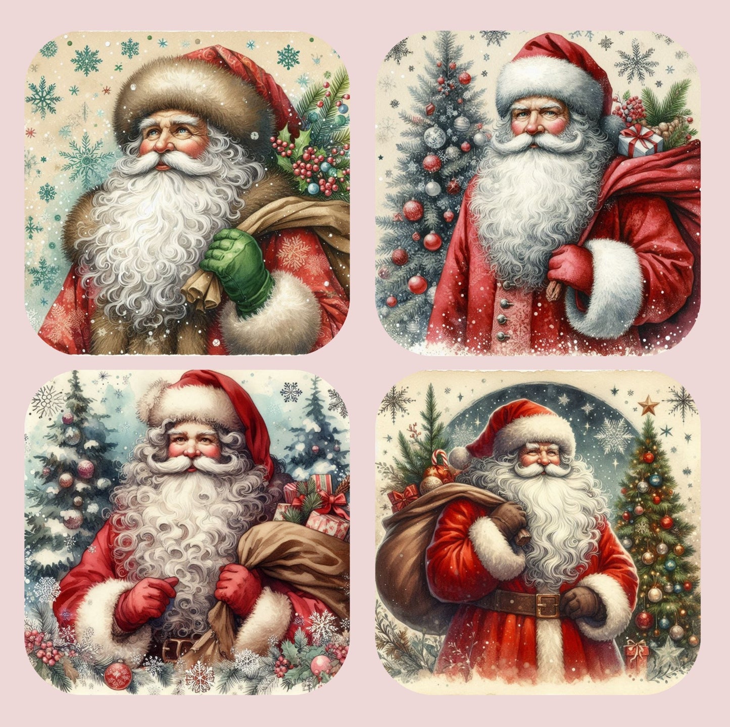 Traditional Father Christmas Set of 4 Coasters