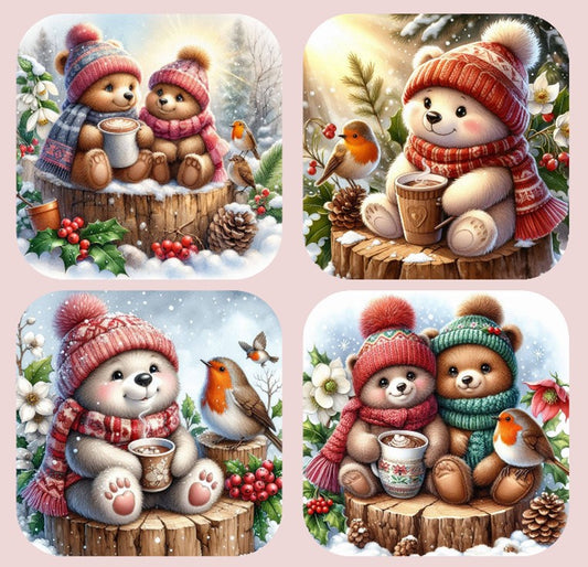 Cosy Winter Bears Set of 4 Coasters