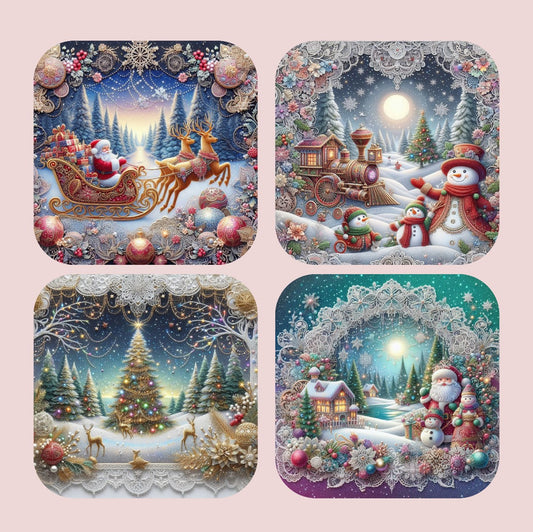 Vintage Retro Christmas Set of 4 Coasters