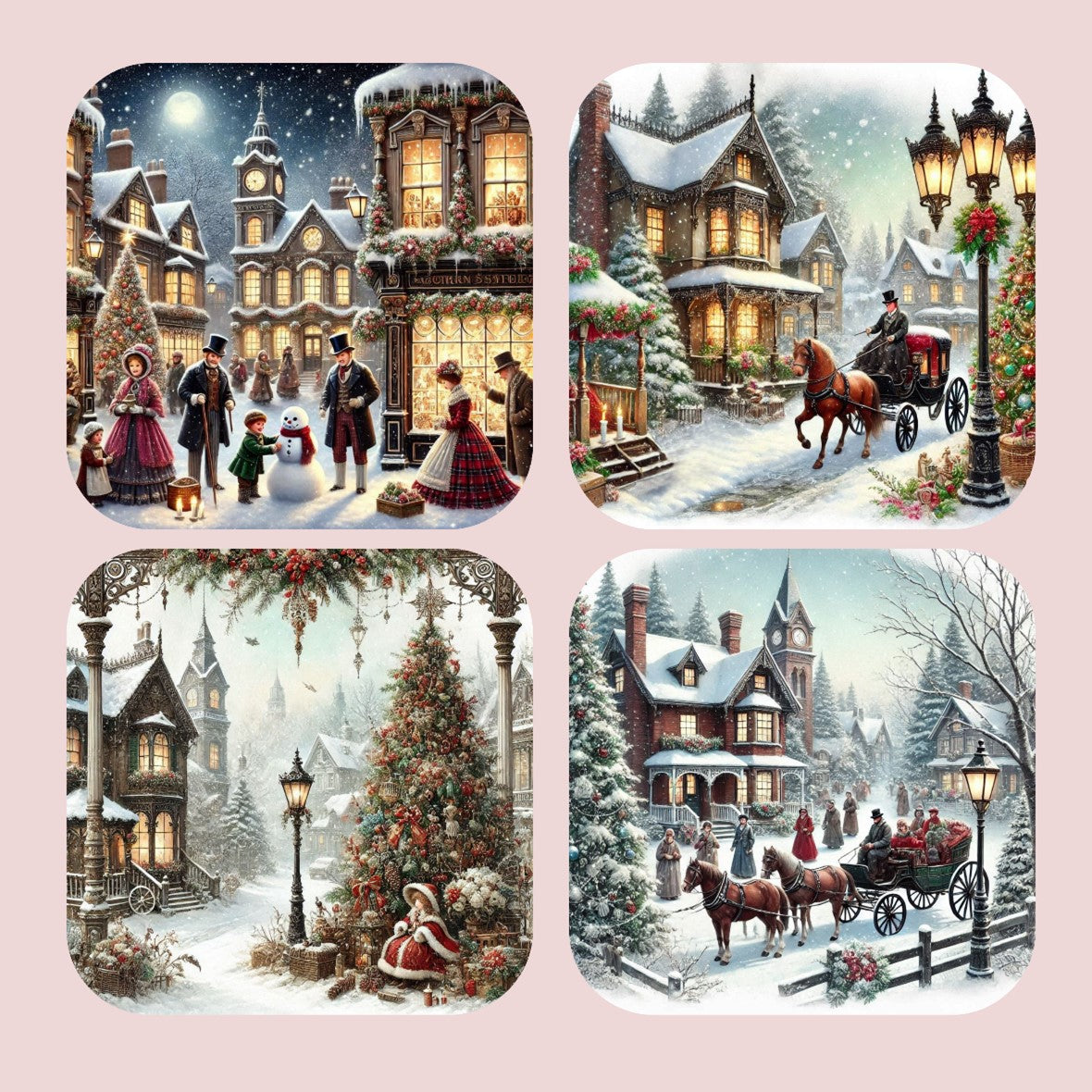 Traditional Victorian Christmas Set of 4 Coasters
