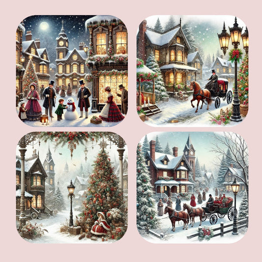 Traditional Victorian Christmas Set of 4 Coasters