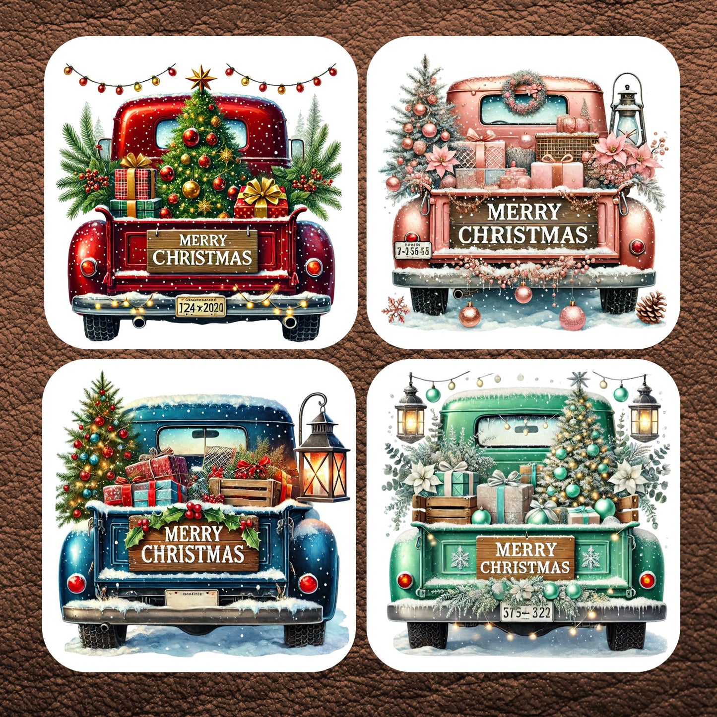 Christmas Pickup Trucks Set of 4 Coasters