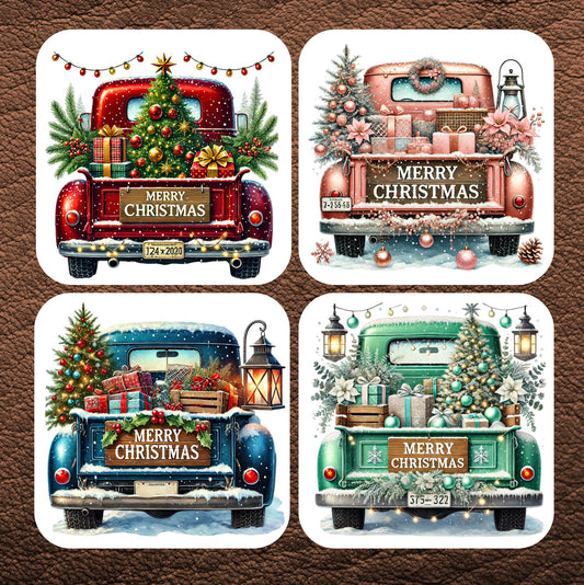 Christmas Pickup Trucks Set of 4 Coasters