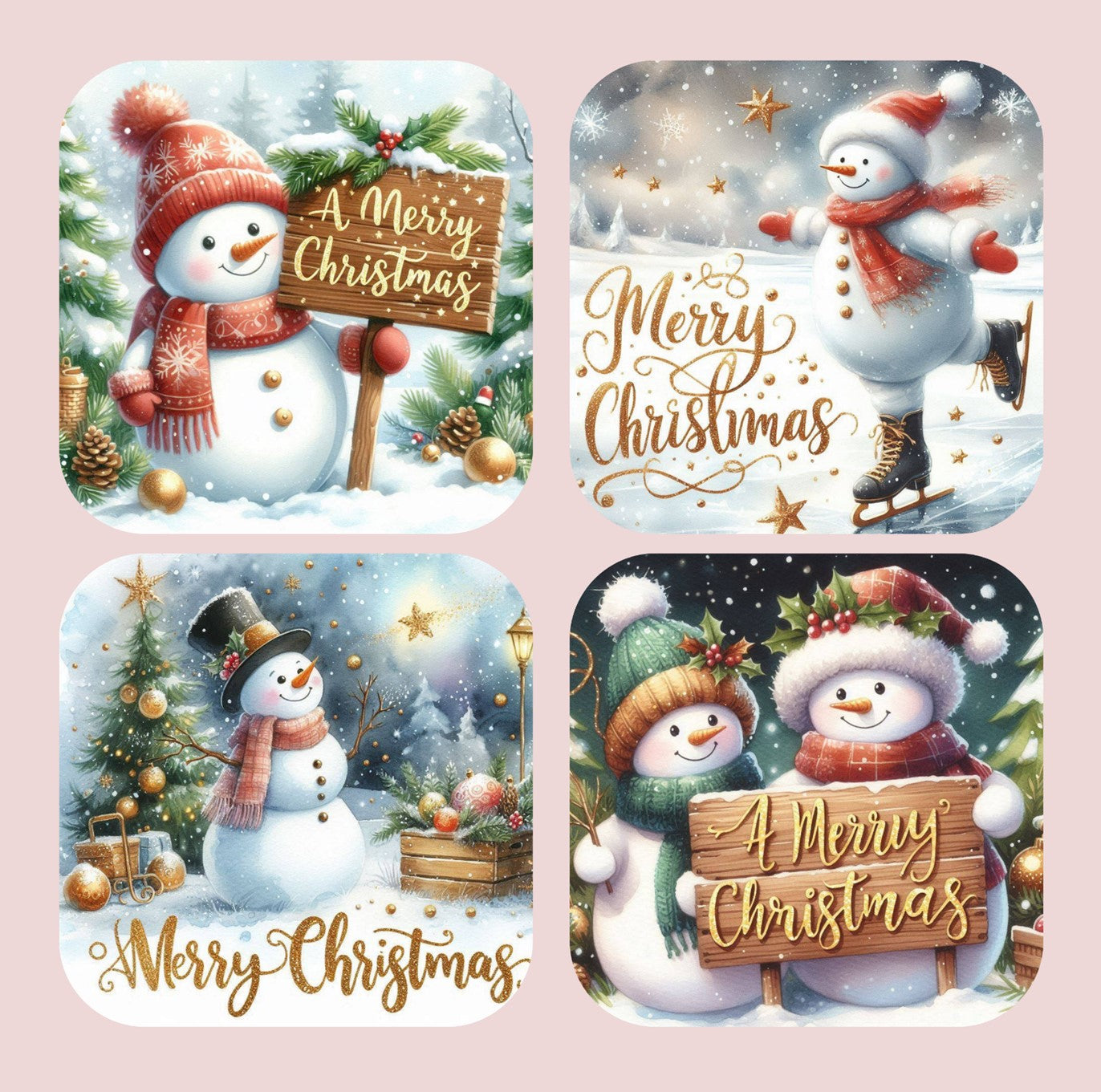 Christmas Snowmen Set of 4 Coasters