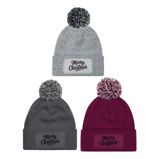 Merry Christmas Unisex Beanie Knitted Winter Bobble Hat