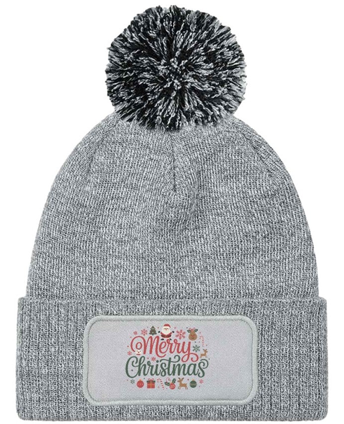 Merry Christmas Beanie Knitted Winter Bobble Hat Unisex Festive Seasonal