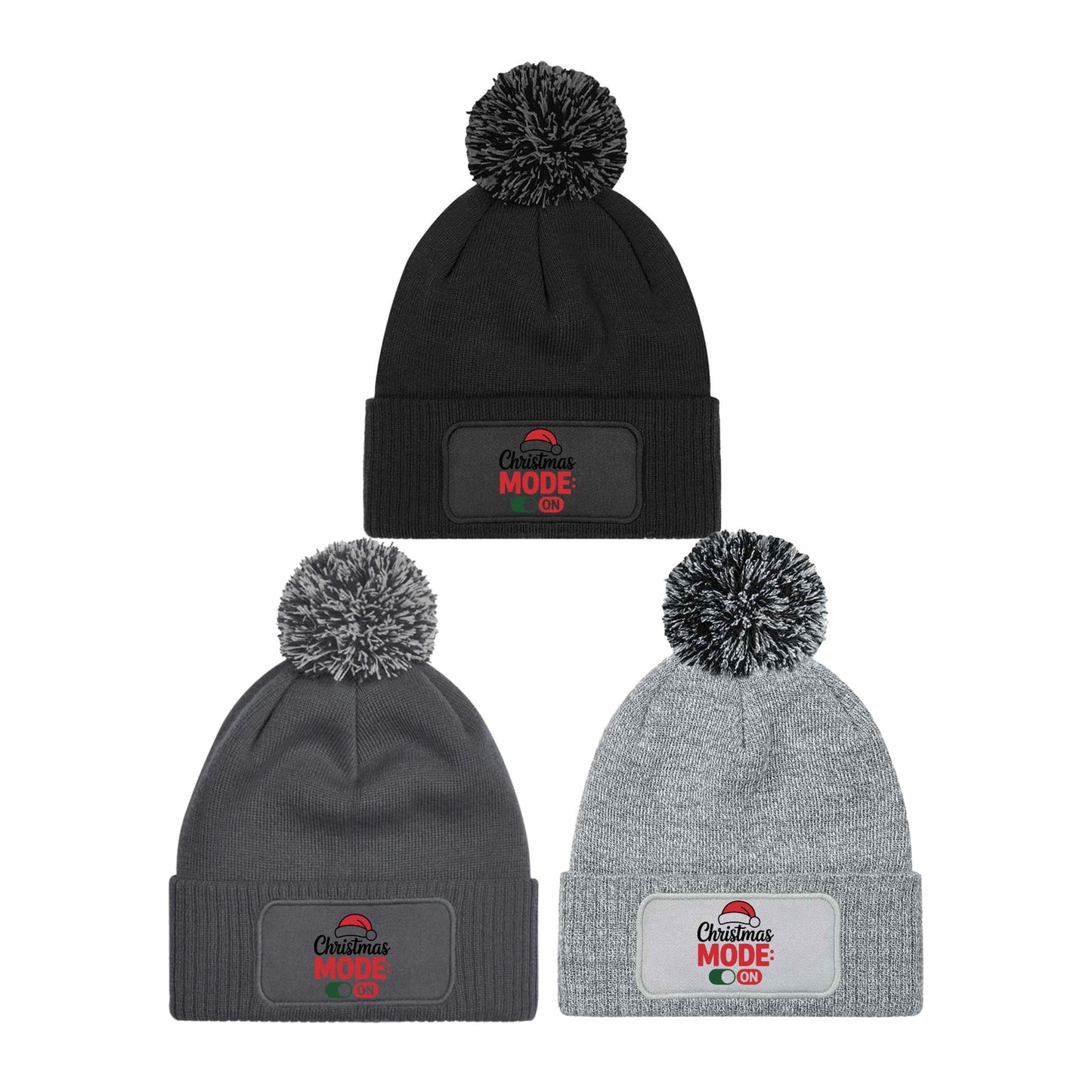 Christmas Mode On Beanie Knitted Winter Bobble Hat Unisex Festive Seasonal