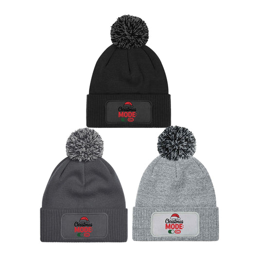 Christmas Mode On Beanie Knitted Winter Bobble Hat Unisex Festive Seasonal