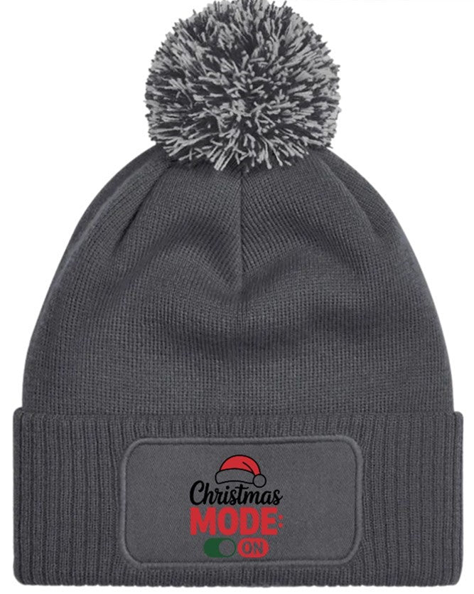 Christmas Mode On Beanie Knitted Winter Bobble Hat Unisex Festive Seasonal